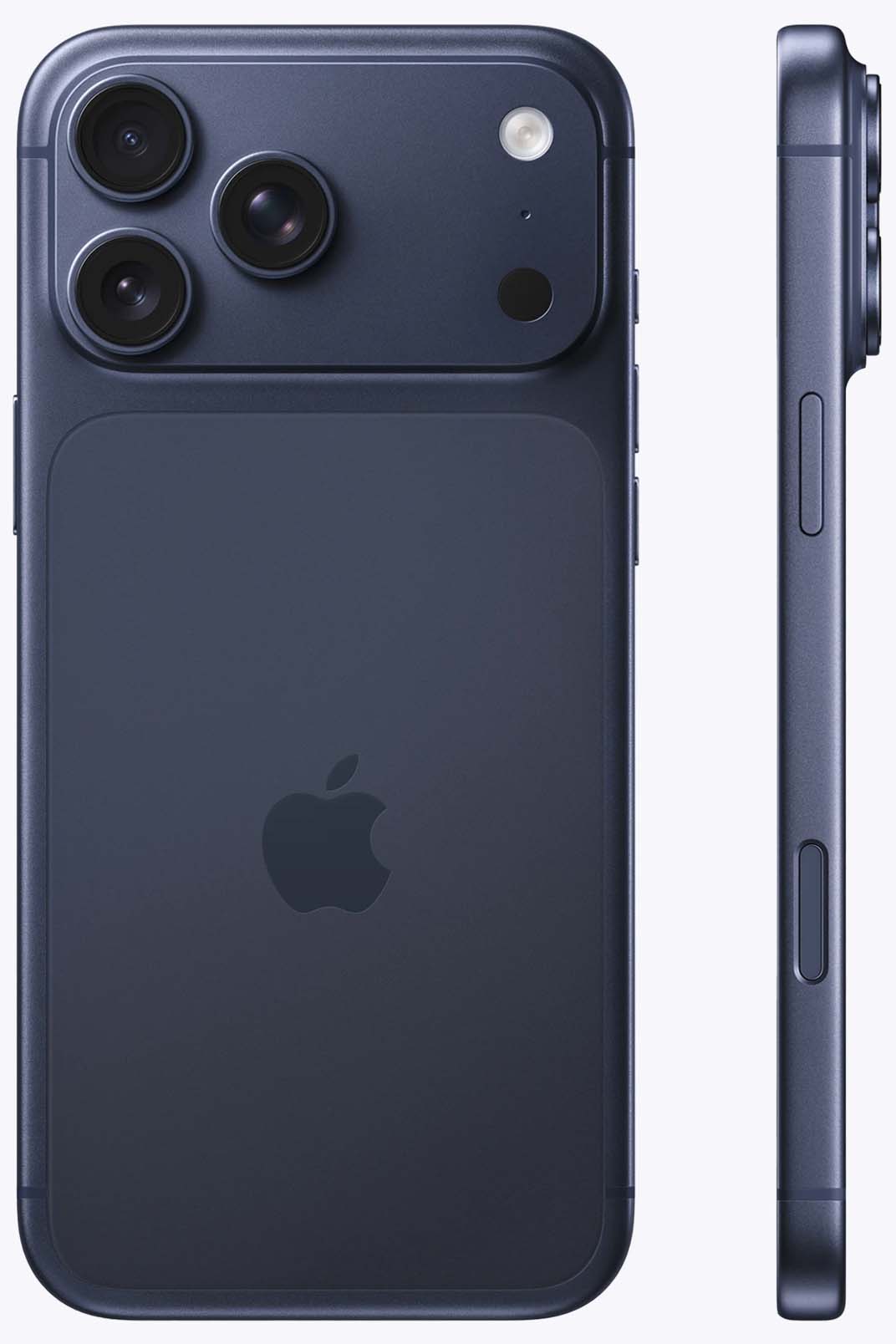 Вид с двух сторон на iPhone 17 Pro Max Глубокий синий