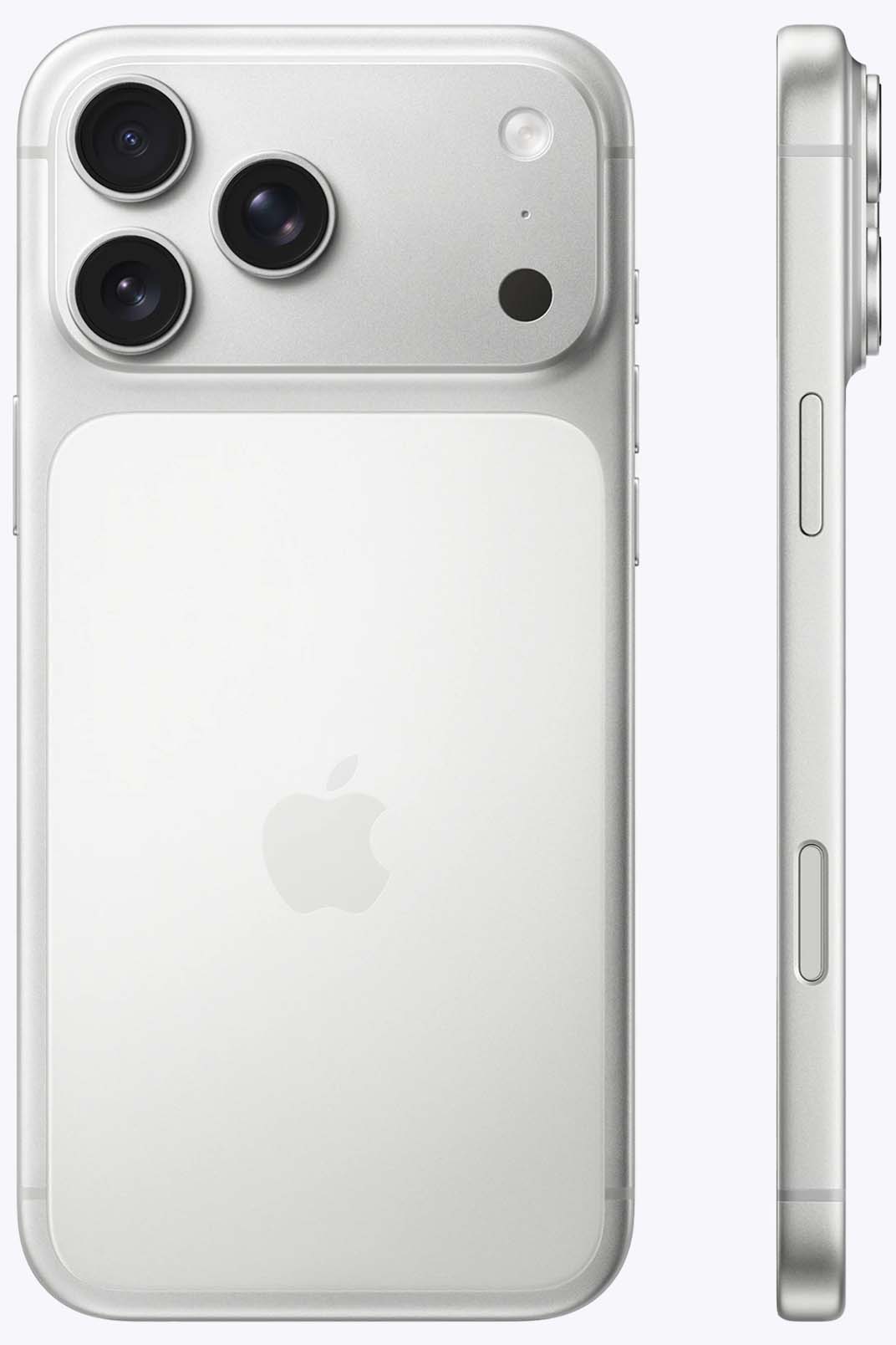 Вид с двух сторон на iPhone 17 Pro Max Серебрстый