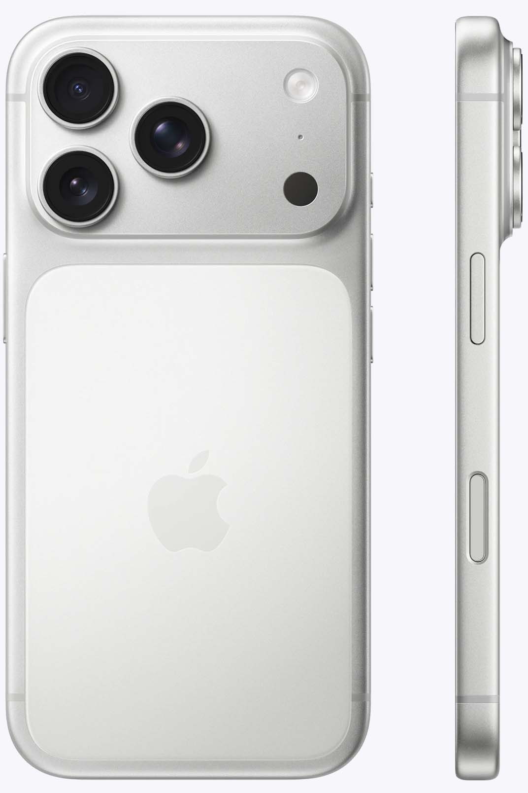 Вид с двух сторон на iPhone 17 Pro Серебрстый