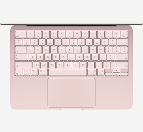 Вид сверху, показывающий клавиатуру MacBook Neo A18 Pro Пудрово-розовый