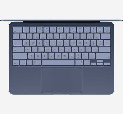 Вид сверху, показывающий клавиатуру MacBook Neo A18 Pro Индиго