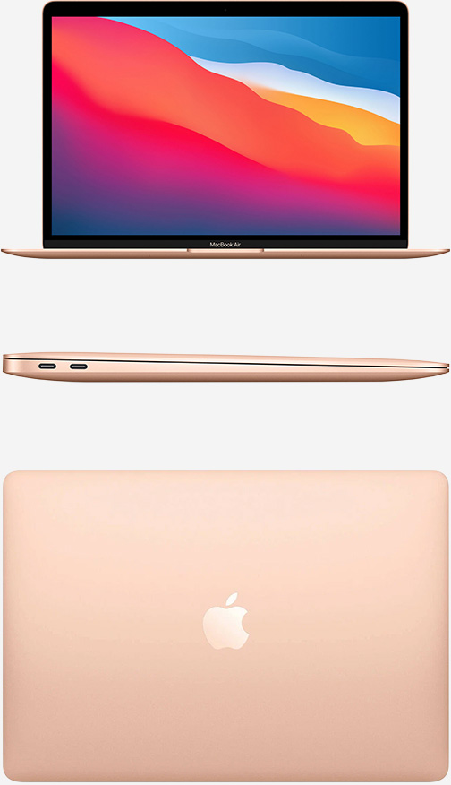 Вид спереди и сверху на MacBook Air 13 M1 Золотой