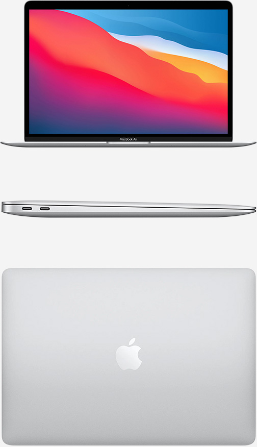 Вид спереди и сверху на MacBook Air 13 M1 Серебристый