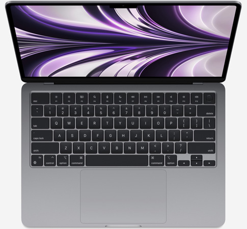 Вид сверху, показывающий клавиатуру MacBook Air 13 M2 Серый космос