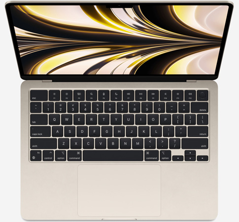 Вид сверху, показывающий клавиатуру MacBook Air 13 M2 Сияющая звезда