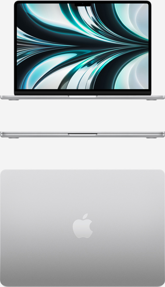 Вид спереди и сверху на MacBook Air 13 M2 Серебристый