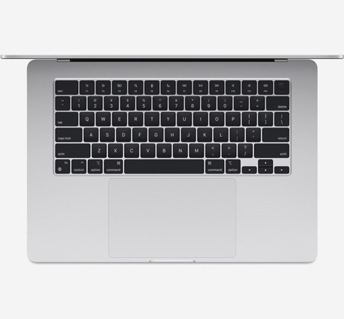Вид сверху, показывающий клавиатуру MacBook Air 15 M2 Серебристый