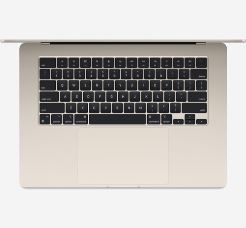 Вид сверху, показывающий клавиатуру MacBook Air 15 M2 Сияющая звезда