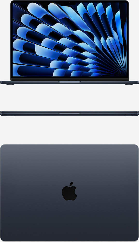 Вид спереди и сверху на MacBook Air 15 M2 Тёмная ночь