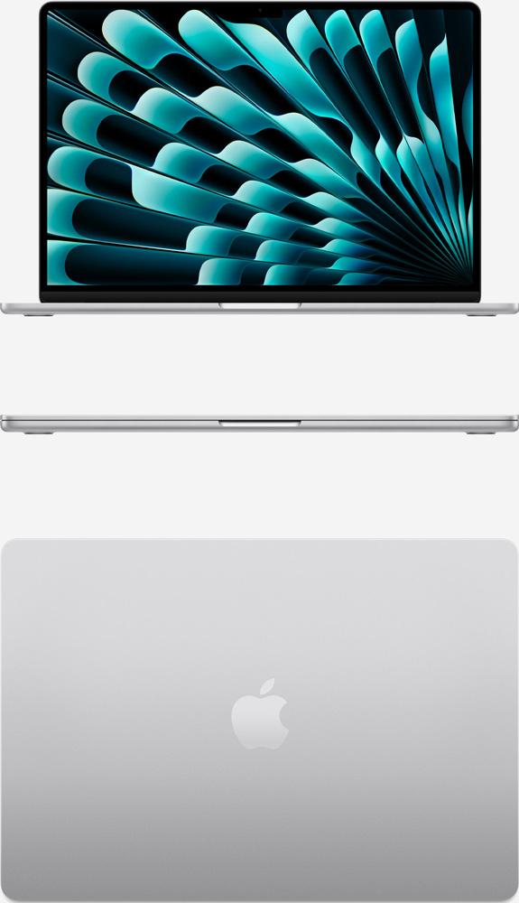 Вид спереди и сверху на MacBook Air 15 M2 Серебристый
