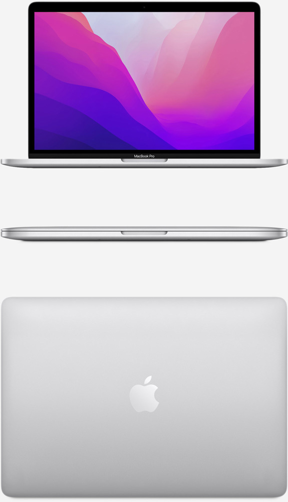 Вид спереди и сверху на MacBook Pro 13 M2 Серебристый