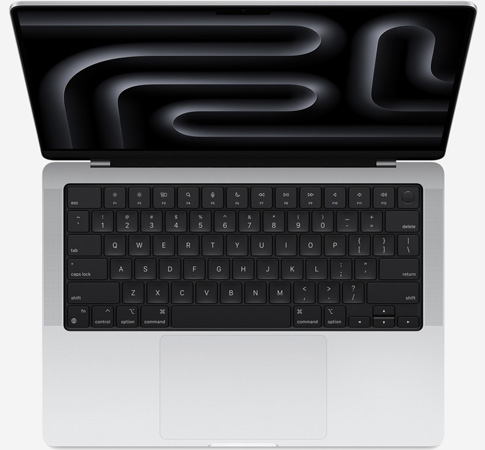 Вид сверху, показывающий клавиатуру MacBook Pro 14 M2 Pro и Max Серебристый
