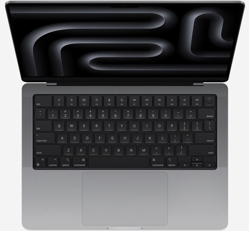 Вид сверху, показывающий клавиатуру MacBook Pro 14 M2 Pro и Max Серый космос