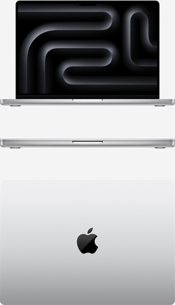 Вид спереди и сверху на MacBook Pro 14 M2 Pro и Max Серебристый
