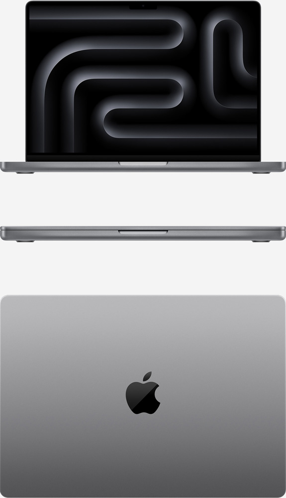 Вид спереди и сверху на MacBook Pro 14 M3 Серый космос