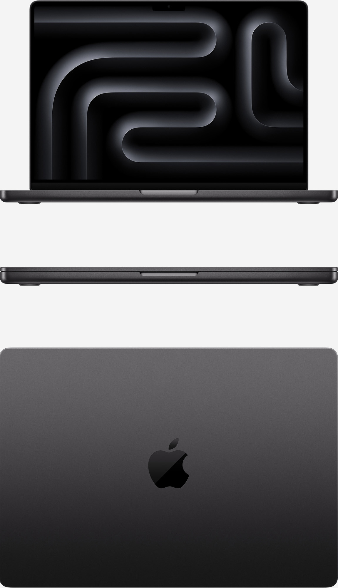 Вид спереди и сверху на MacBook Pro 14 M3 Pro и Max Космический чёрный