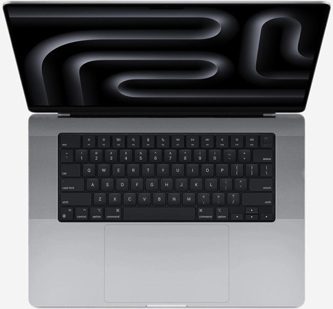 Вид сверху, показывающий клавиатуру MacBook Pro 16 M2 Pro и Max Серый космос