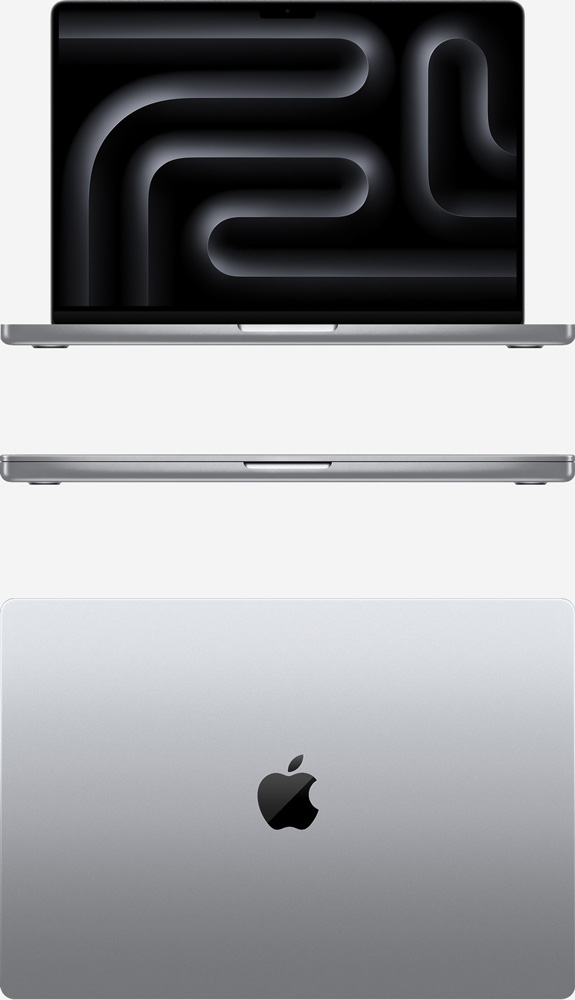 Вид спереди и сверху на MacBook Pro 16 M2 Pro и Max Серый космос