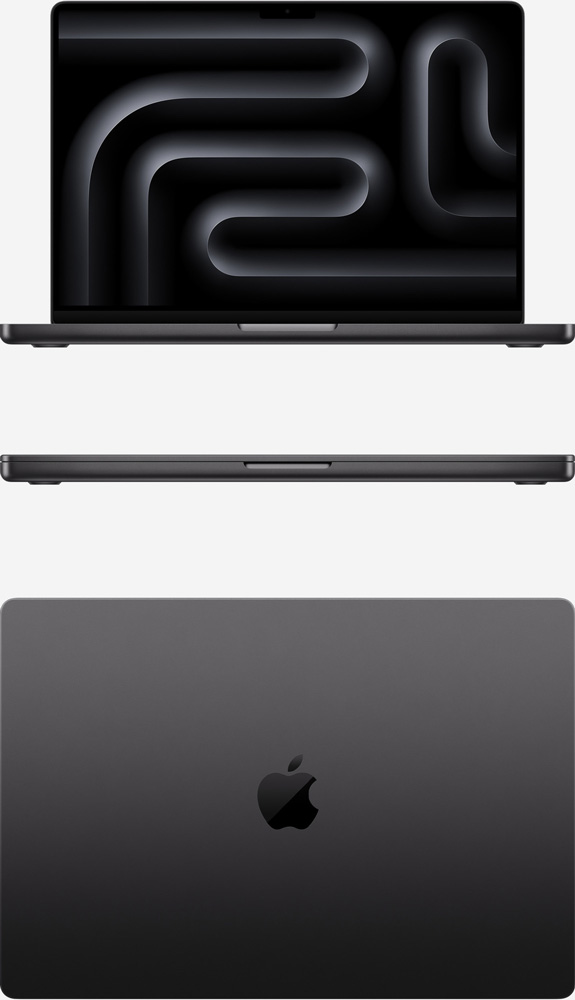 Вид спереди и сверху на MacBook Pro 16 M3 Pro и Max Космический чёрный