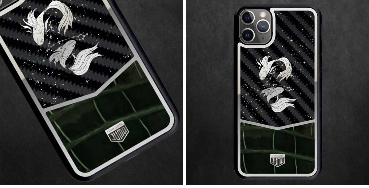 Эксклюзивный-чехол-Jumo-Case-для-iPhone-11-Pro-Max,-карбон,-кожа-крокодила,-Рыбы-баннер