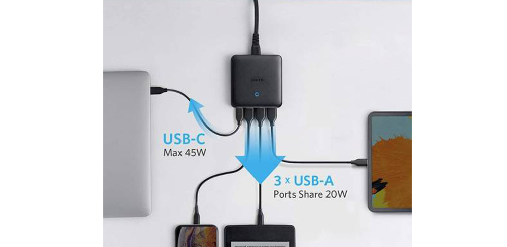 Сетевое-зарядное-устройство-Anker-PowerPort-Atom-III-Slim,-65W,-USB-C,-3-USB-A,-чёрный
