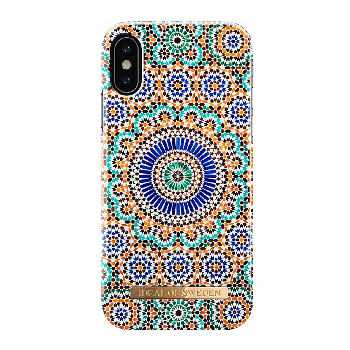 Чехол-накладка iDeal Moroccan Zellige для iPhone X/Xs, замша /  поликарбонат, мятный / оранжевый в MacTime