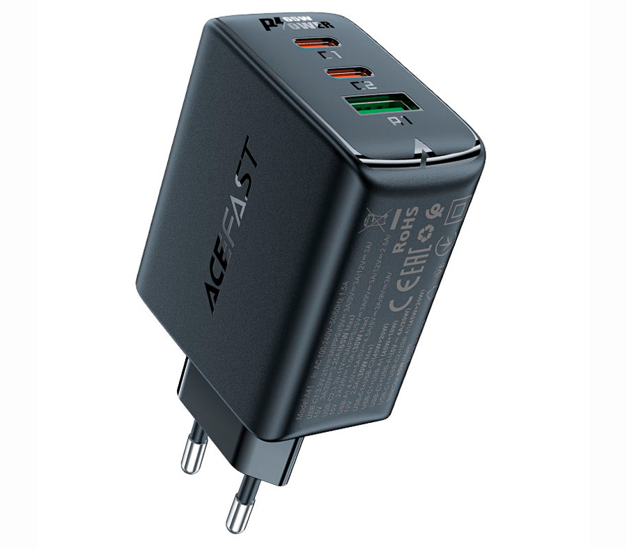 СЗУ ACEFAST A41 GaN 65W 2 USB-C, 1 USB-A, чёрный - купить в MacTime