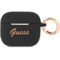 Чехол Guess для Airpods 3 Silicone with ring Script logo черный - фото 1