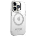 Чехол Guess для iPhone 15 Pro PC/TPU Metal outline Hard Прозрачный/Серебристый (MagSafe) - фото 1