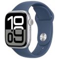 Apple Watch Series 10 (2024) 42 мм, алюминиевый корпус серебристый, спортивный ремешок «деним» (S/M)