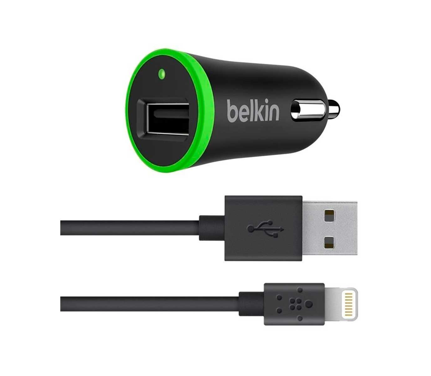 Автомобильное зарядное устройство Belkin, USB-A, 2.4A, кабель  Lightning-USB-A, 1.2 метра, чёрный по выгодной цене – купить в MacTime