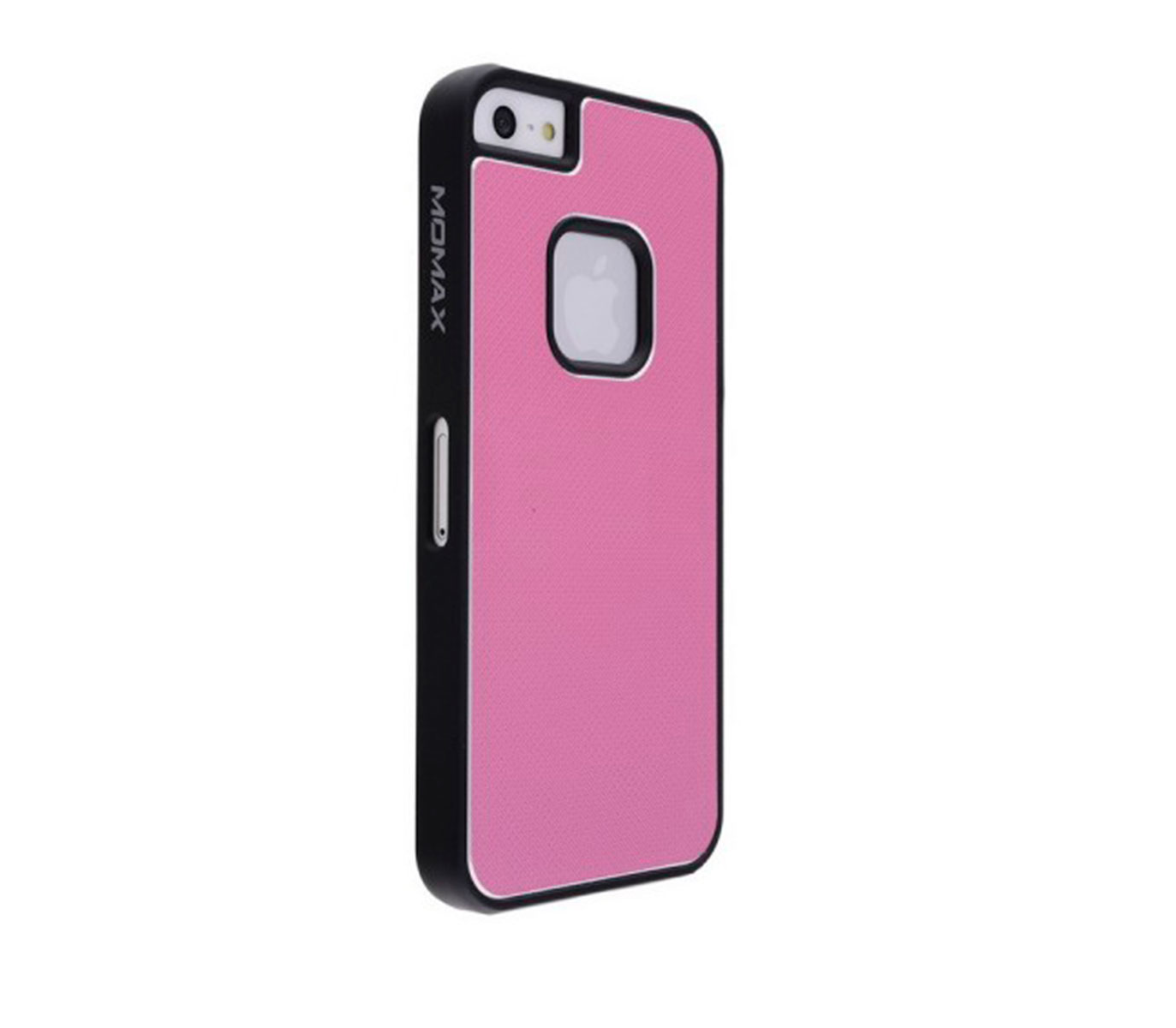 Чехол-накладка Momax Feel & Touch Case для iPhone 5/5s/SE, полиуретан /  натуральная кожа, розовый / чёрный по выгодной цене – купить в MacTime