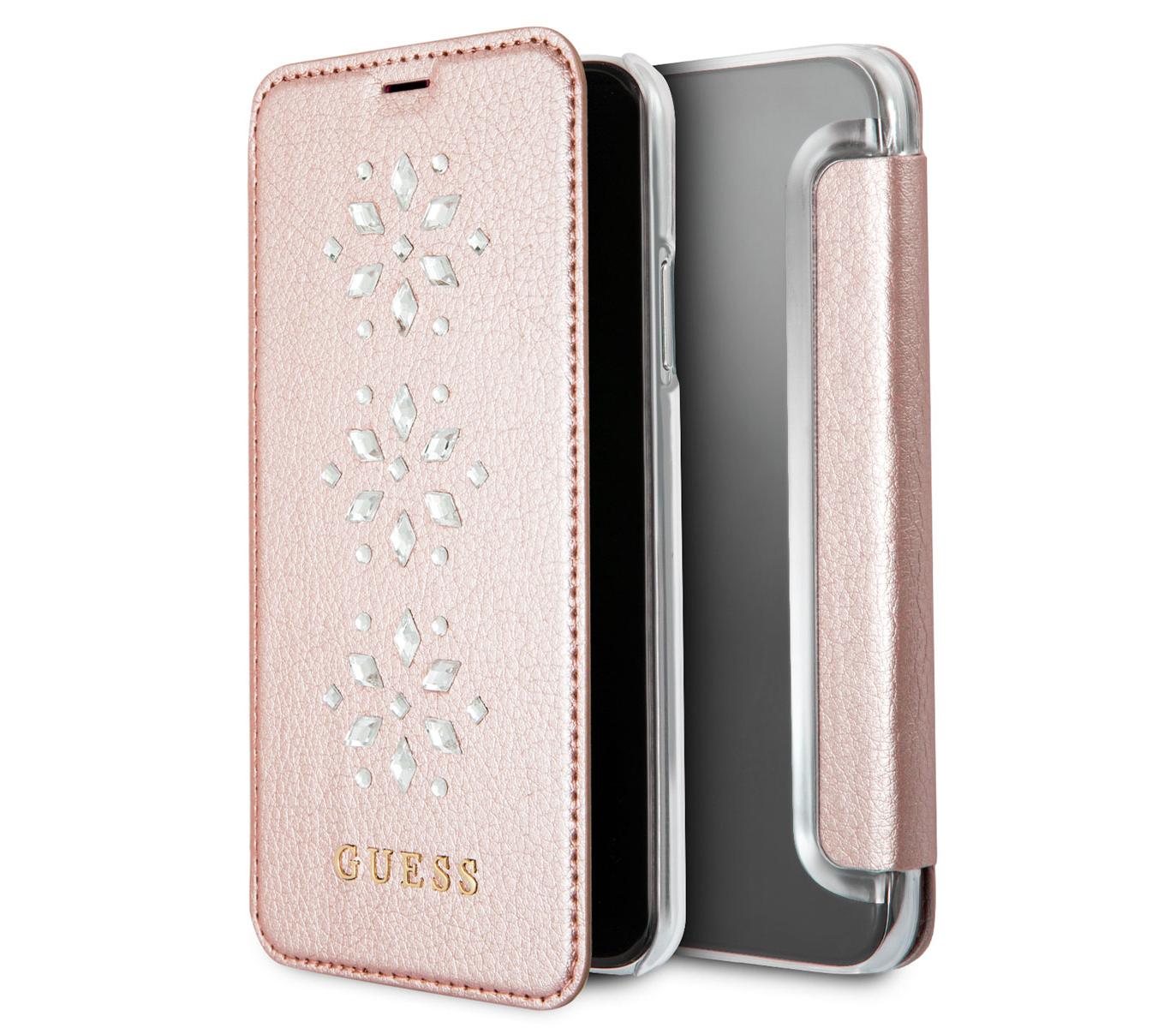 Чехол-книжка Guess Studs&Sparkles для IPhone X/Xs, поликарбонат / эко-кожа,  розовый в MacTime