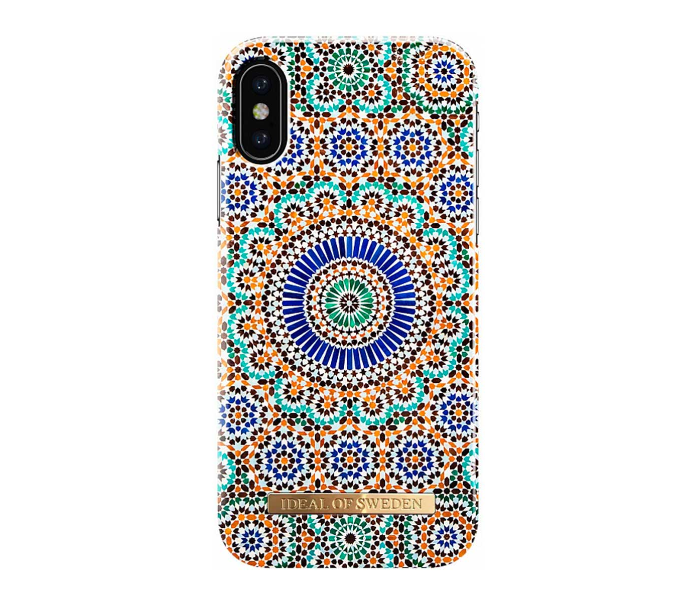 Чехол-накладка iDeal Moroccan Zellige для iPhone X/Xs, замша /  поликарбонат, мятный / оранжевый в MacTime