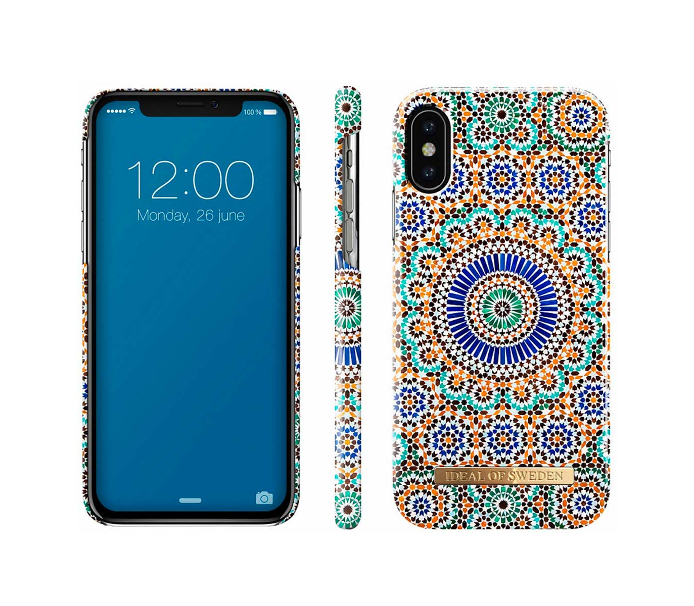 Чехол-накладка iDeal Moroccan Zellige для iPhone X/Xs, замша /  поликарбонат, мятный / оранжевый в MacTime