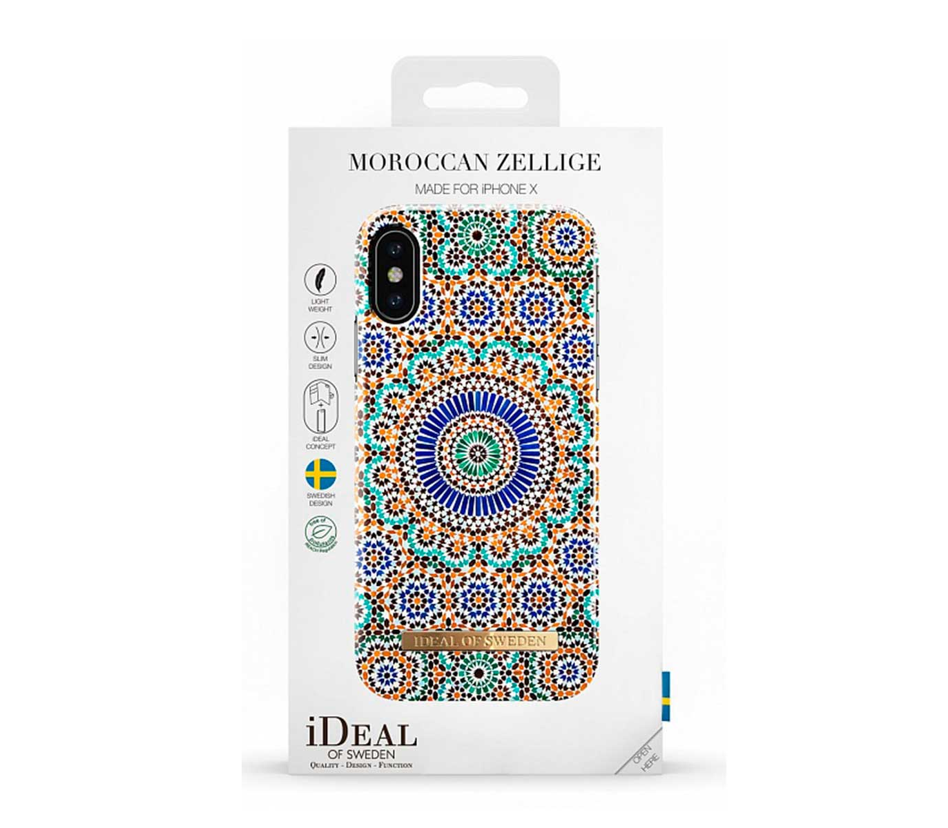 Чехол-накладка iDeal Moroccan Zellige для iPhone X/Xs, замша /  поликарбонат, мятный / оранжевый в MacTime