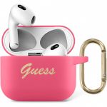 Чехол Guess для Airpods 3 Silicone with ring Script logo фуксия - фото 3