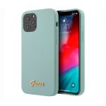 Чехол Guess для iPhone 12 Pro Max (6.7) Liquid Silicone Gold metal Logo Hard светло-голубой - фото 1