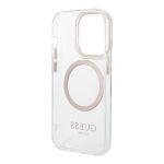 Чехол Guess для iPhone 15 Pro Max PC/TPU Metal outline Hard Прозрачный/Золотой (MagSafe) - фото 3