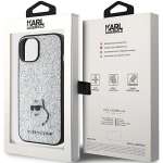 Чехол Lagerfeld для iPhone 15 Fixed glitters NFT Choupette Metal pin Hard Серебро - фото 6