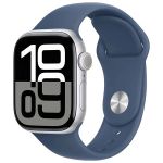Apple Watch Series 10 (2024) 42 мм, алюминиевый корпус серебристый, спортивный ремешок «деним» (S/M)