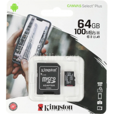 Карта памяти microSDXC Kingston Canvas Select Plus 64 ГБ, 100MB/s, C10, UHS-I, U1, A1, FullHD - фото 3