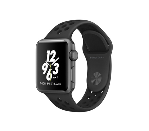 Apple Watch Nike+ 38 мм, корпус из алюминия цвета «серый космос», спортивный ремешок Nike цвета «антрацитовый/чёрный» (MQ162)