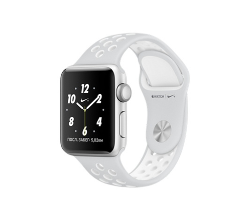 Apple Watch Nike+ 38 мм, корпус из серебристого алюминия, спортивный ремешок Nike цвета «чистая платина/белый» (MQ172)