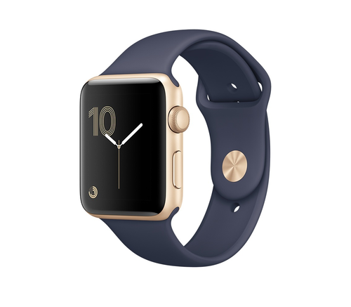 Apple Watch Series 1, 42 мм, корпус из золотистого алюминия, спортивный ремешок тёмно‑синего цвета (MQ122)