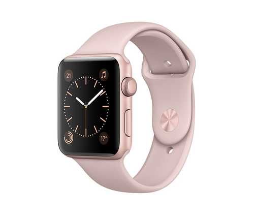 Apple Watch Series 2, 42 мм, корпус из алюминия цвета «розовое золото», спортивный ремешок цвета «розовый песок» (MQ142)