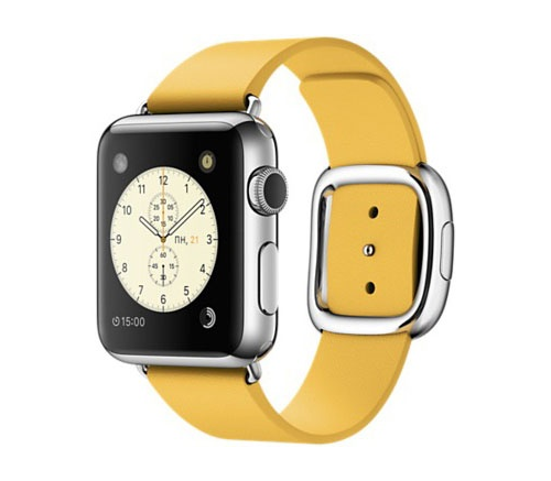Apple Watch 38 мм, нержавеющая сталь, ремешок 160–180 мм цвета «весенняя мимоза» с современной пряжкой (MMFG2)