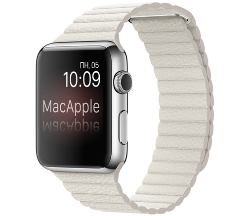 Apple Watch 42 мм, нержавеющая сталь, кожаный ремешок белого цвета 150–185 мм (MMFV2)