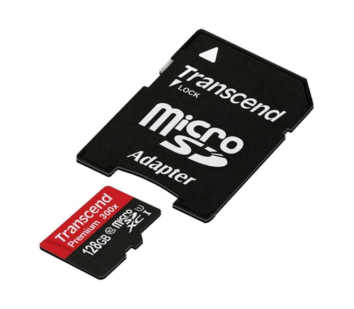фото товара Карта памяти с адаптером Transcend microSDXC UHS-1 Class 10, 128GB, TS128GUSDU1