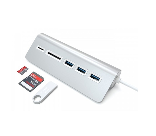 фото товара USB-хаб и картридер Satechi Aluminum USB 3.0 Hub & Card Reader серебристый (ST-3HCRS)